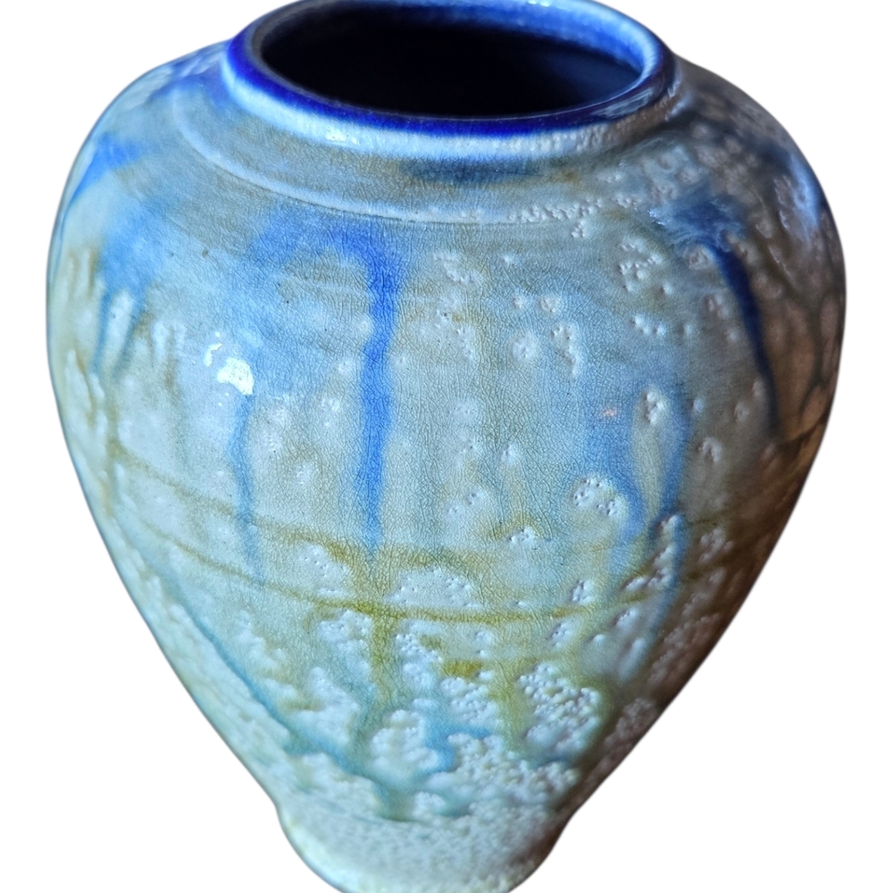 Elegant Blue and Green Ceramic Art Vase
